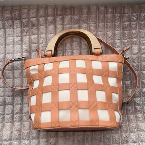 Anthropologie Tan and Cream Mini Bag with Woven Design